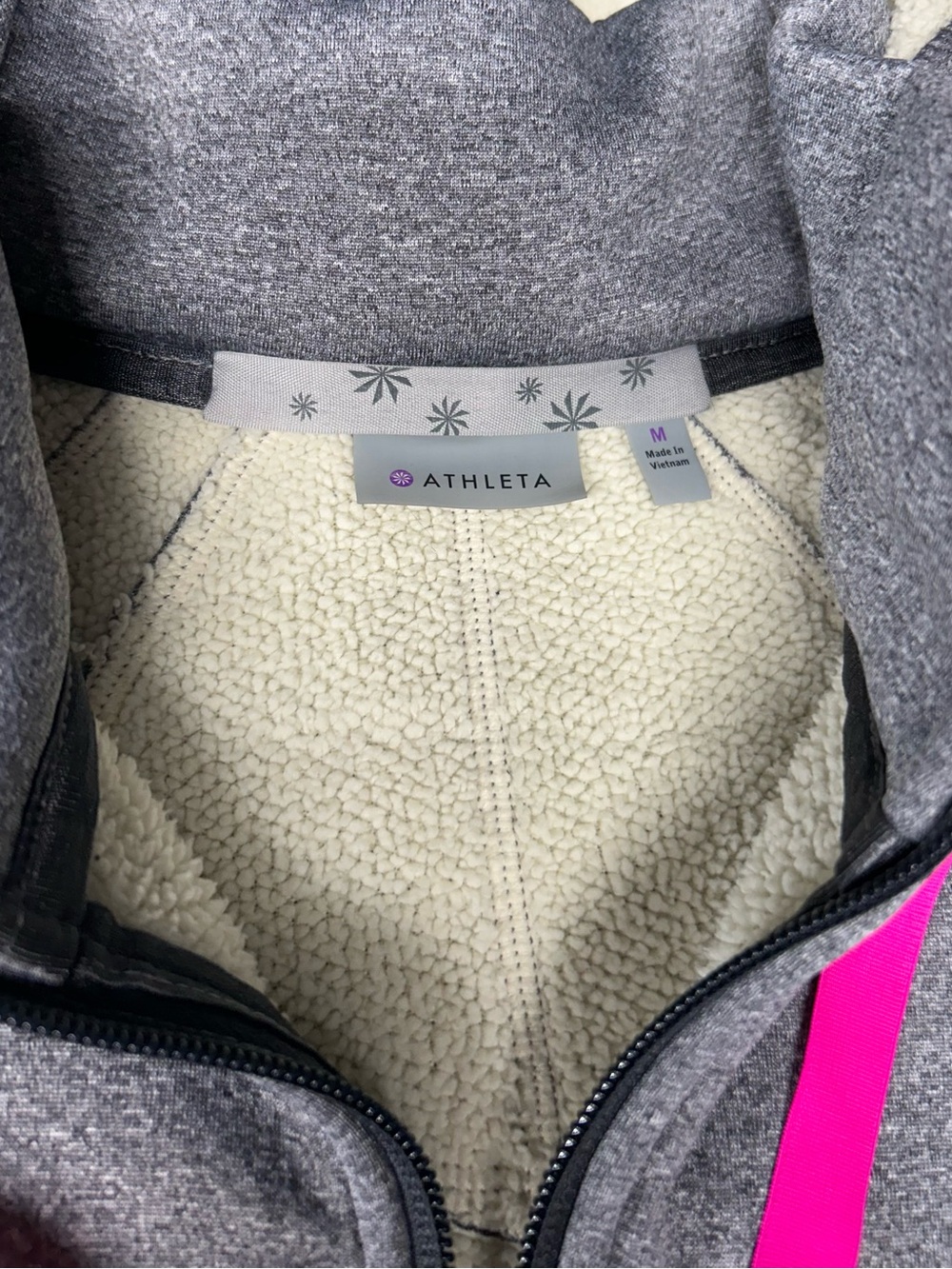 Athleta Heather Gray Hooded Zip Jacket with Pink Drawcords - Picture 3 of 8